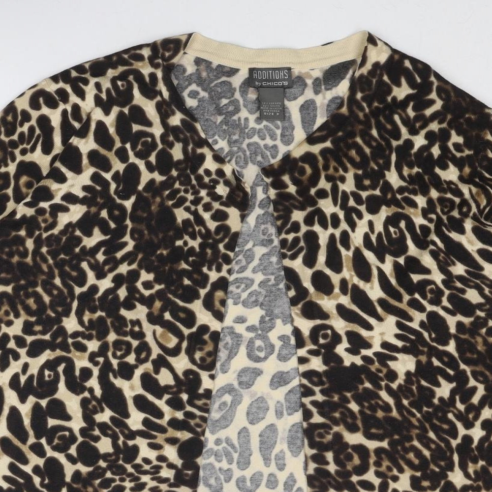 Additions Womens Brown Round Neck Animal Print Cotton Cardigan Jumper Size 10 - Leopard Pattern