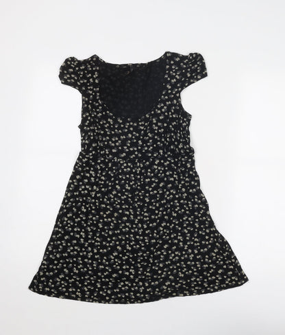 Topshop Womens Black Geometric Viscose Trapeze & Swing Size 8 Round Neck Pullover