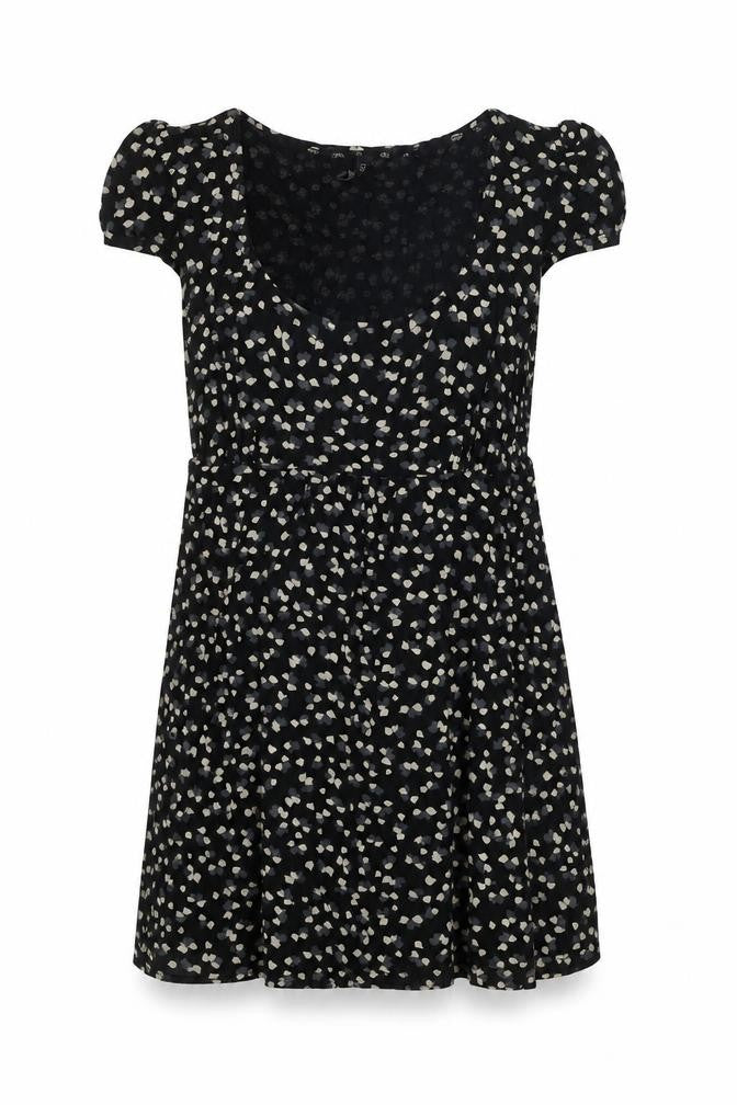 Topshop Womens Black Geometric Viscose Trapeze & Swing Size 8 Round Neck Pullover