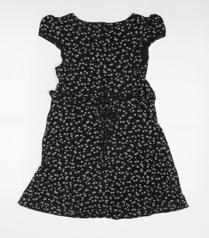 Topshop Womens Black Geometric Viscose Trapeze & Swing Size 8 Round Neck Pullover