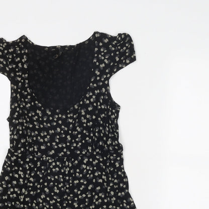 Topshop Womens Black Geometric Viscose Trapeze & Swing Size 8 Round Neck Pullover