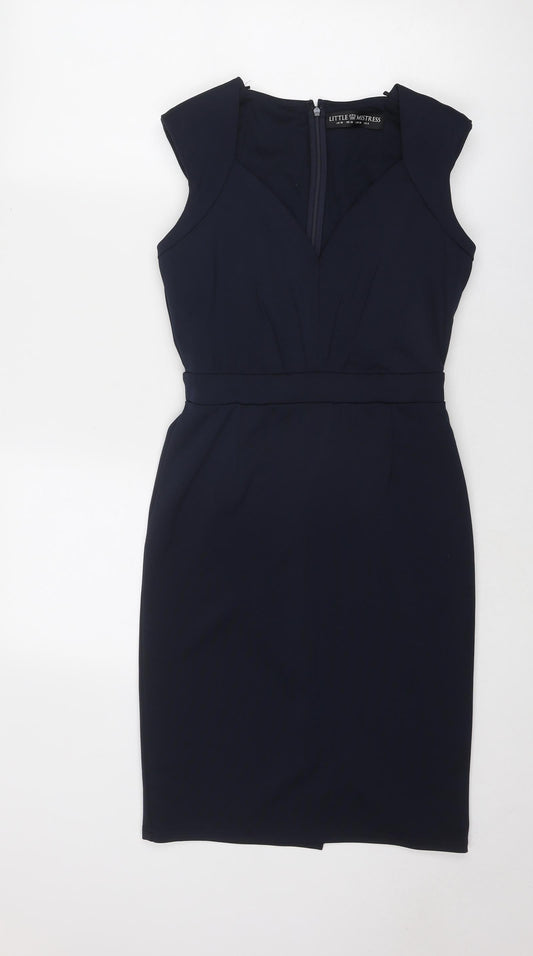 Little Mistress Womens Blue Polyester A-Line Size 10 V-Neck Zip