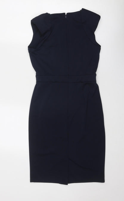 Little Mistress Womens Blue Polyester A-Line Size 10 V-Neck Zip