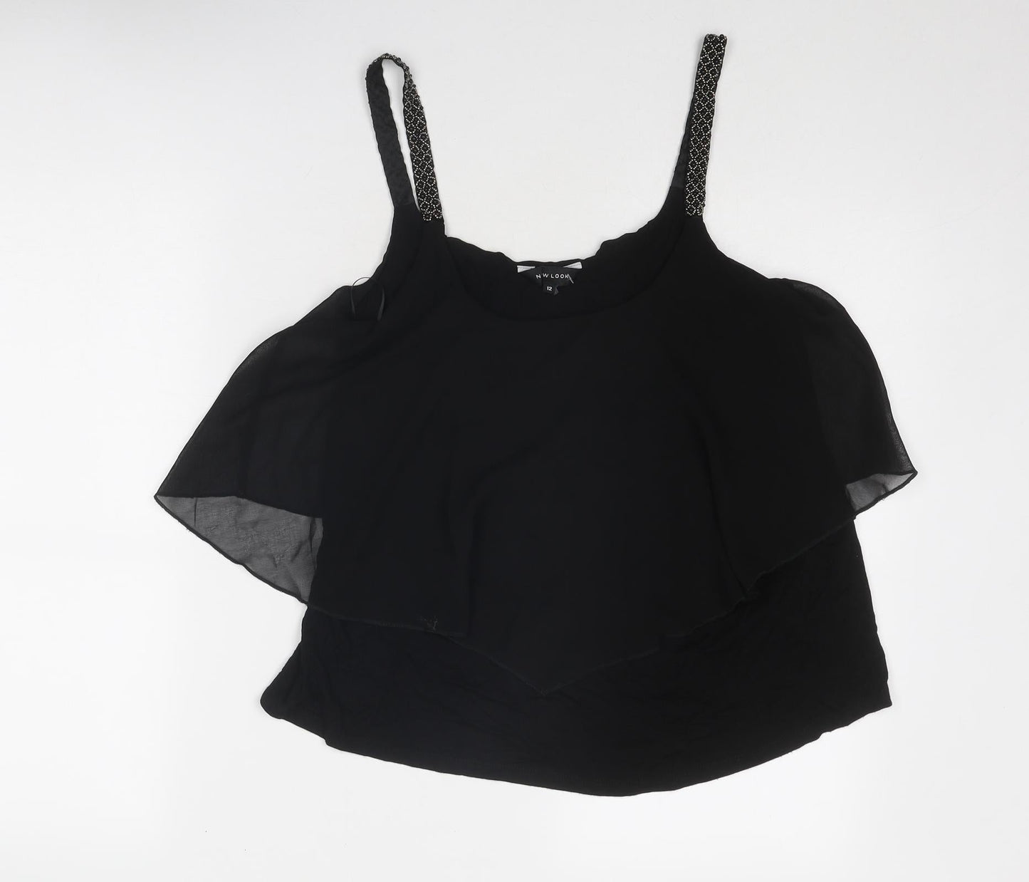 New Look Womens Black Viscose Basic Tank Size 12 Scoop Neck