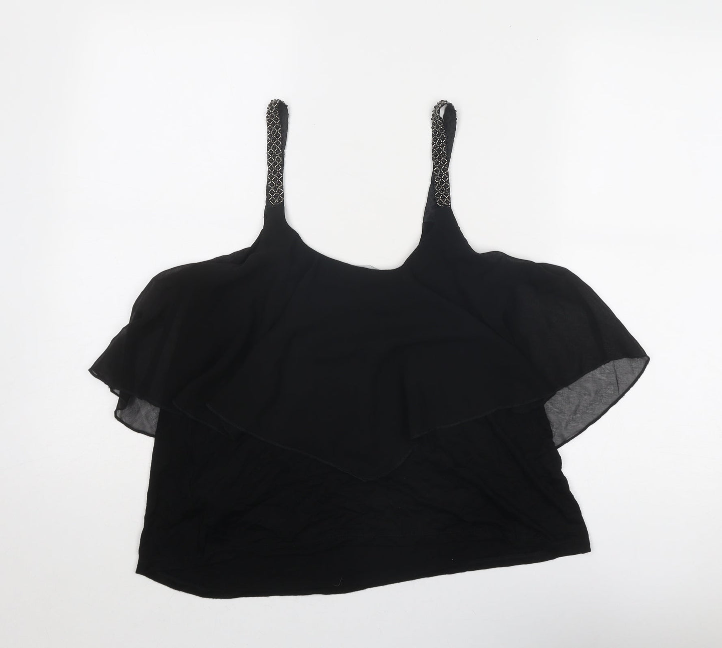 New Look Womens Black Viscose Basic Tank Size 12 Scoop Neck