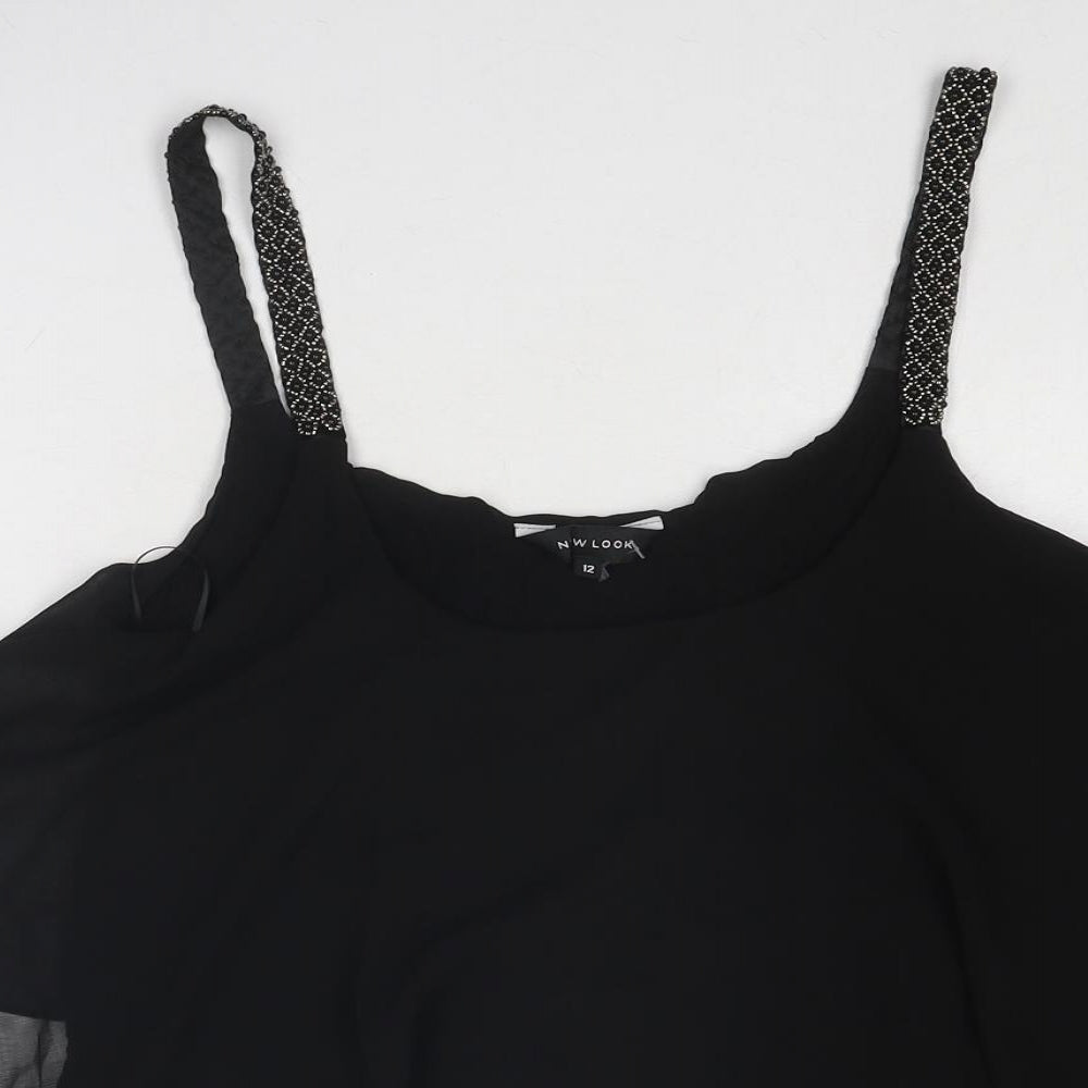 New Look Womens Black Viscose Basic Tank Size 12 Scoop Neck