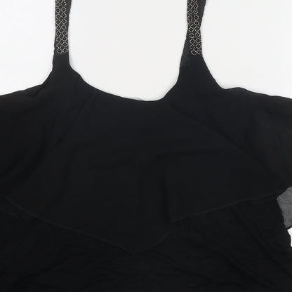 New Look Womens Black Viscose Basic Tank Size 12 Scoop Neck