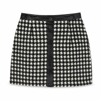 Joy Womens Black Geometric Polyester A-Line Skirt Size 12 Button