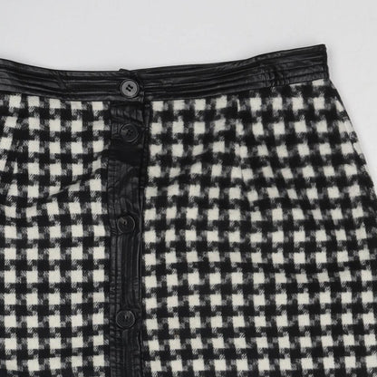 Joy Womens Black Geometric Polyester A-Line Skirt Size 12 Button