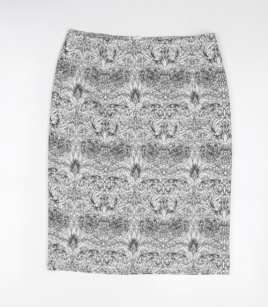 Mango Womens White Geometric Polyester A-Line Skirt Size 30 in Zip