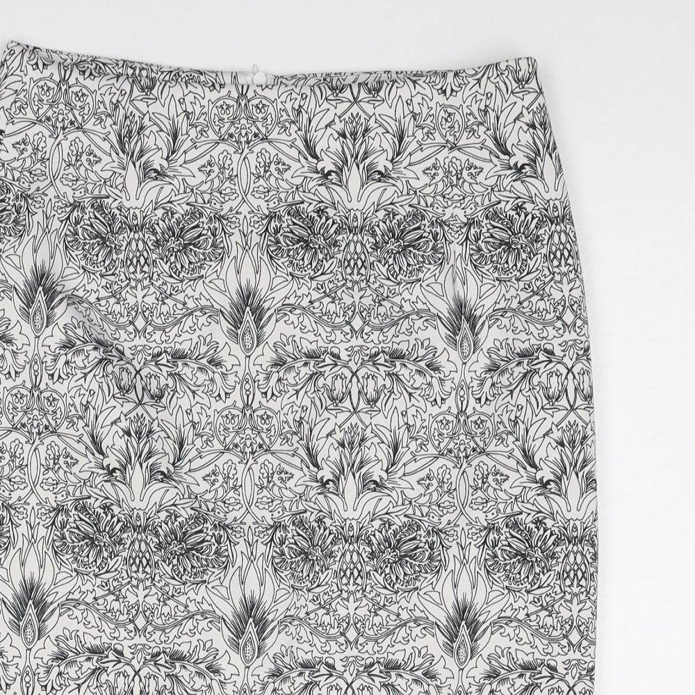 Mango Womens White Geometric Polyester A-Line Skirt Size 30 in Zip