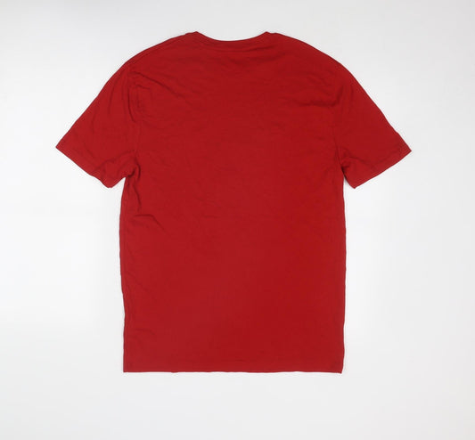Marks and Spencer Mens Red Cotton T-Shirt Size S Round Neck - Merry Christmas Brew Dolph