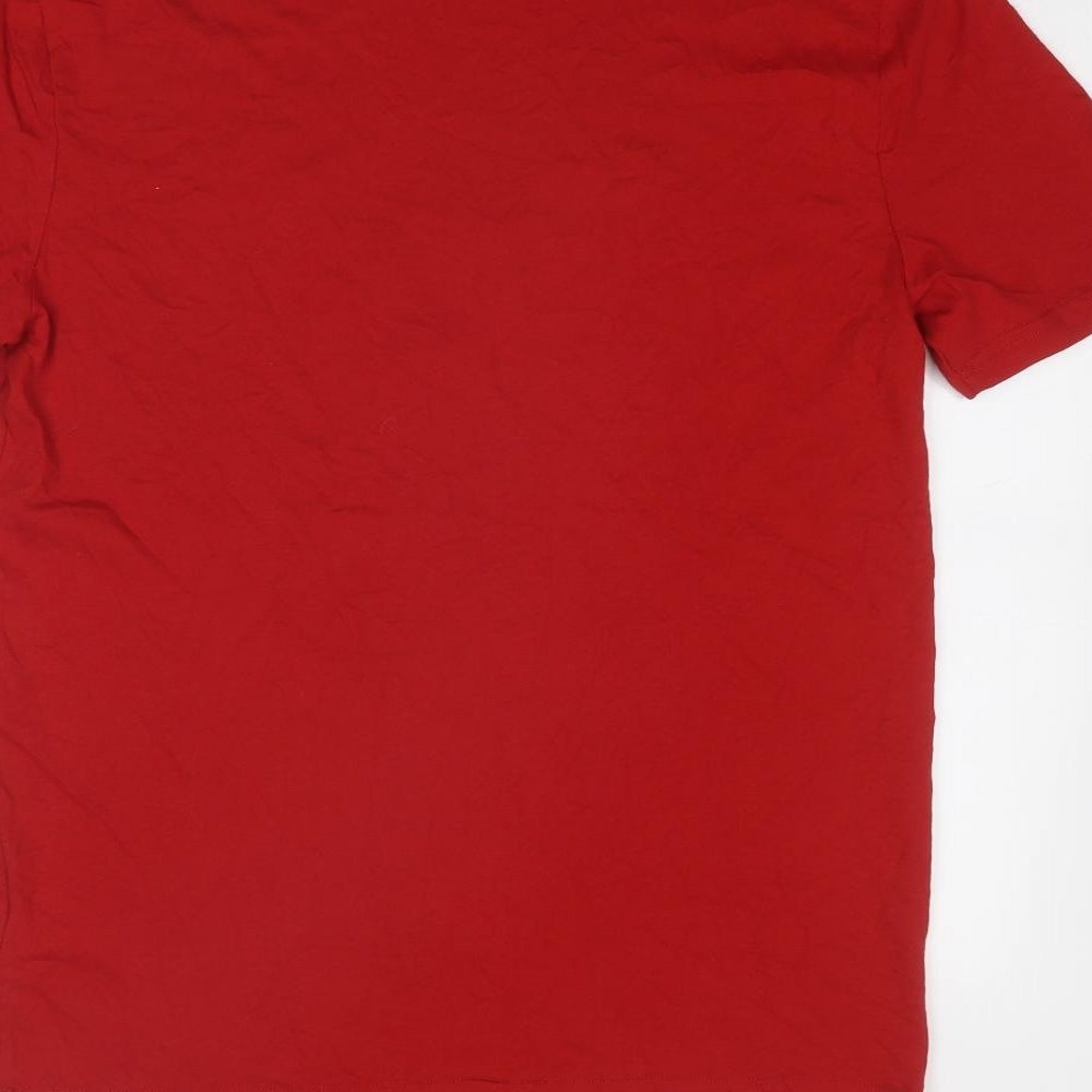 Marks and Spencer Mens Red Cotton T-Shirt Size S Round Neck - Merry Christmas Brew Dolph