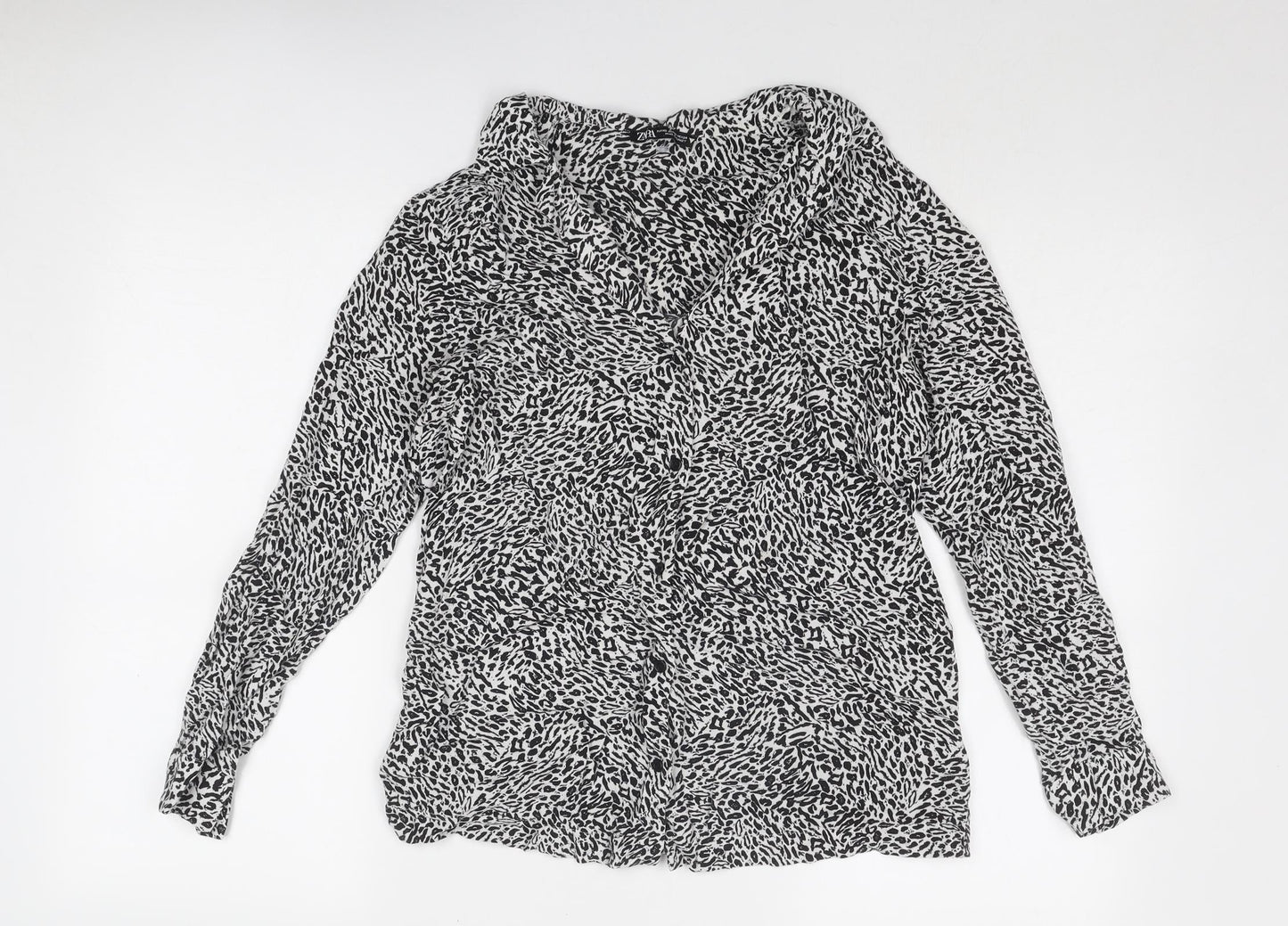 Womens UK Size XS Zara Black Basic Button-Up