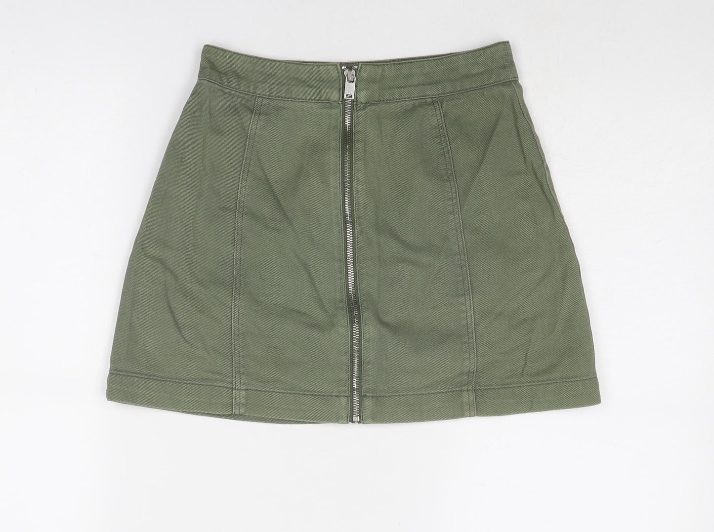Divided by H&M Womens Green Cotton A-Line Skirt Size 6 Zip