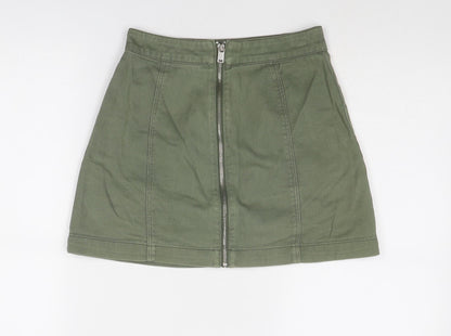 Divided by H&M Womens Green Cotton A-Line Skirt Size 6 Zip