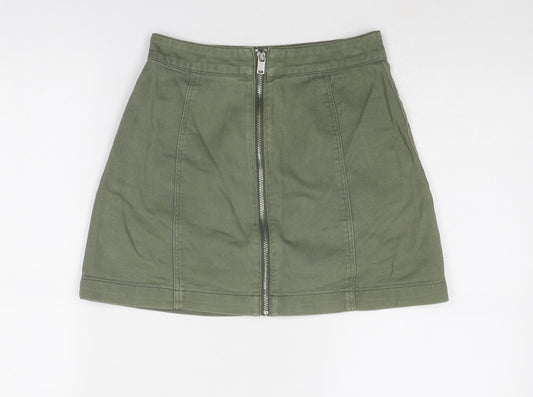 Divided by H&M Womens Green Cotton A-Line Skirt Size 6 Zip