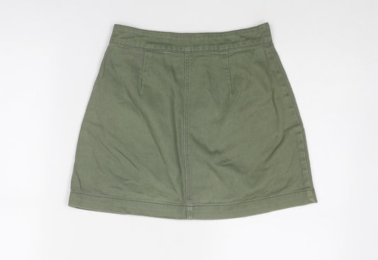 Divided by H&M Womens Green Cotton A-Line Skirt Size 6 Zip
