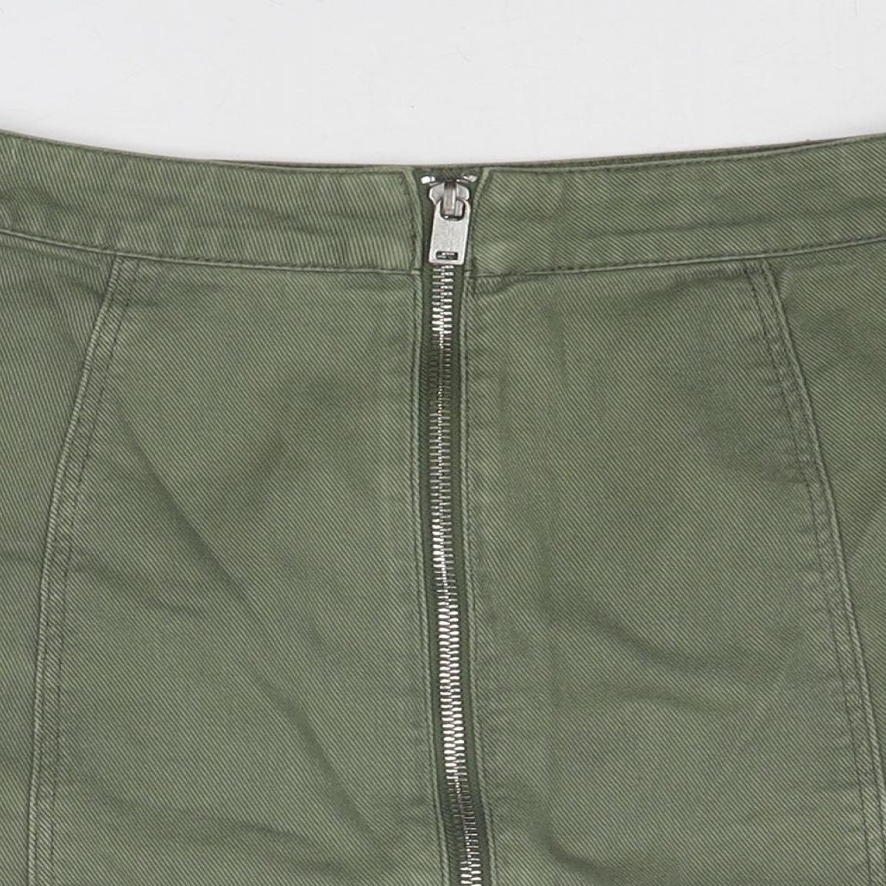 Divided by H&M Womens Green Cotton A-Line Skirt Size 6 Zip