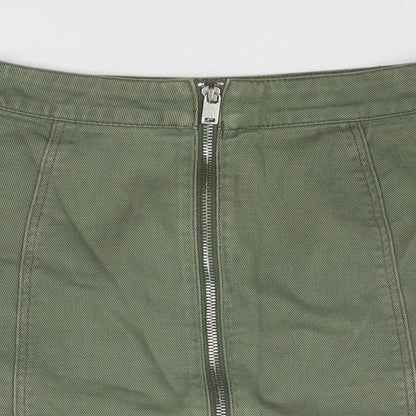 Divided by H&M Womens Green Cotton A-Line Skirt Size 6 Zip