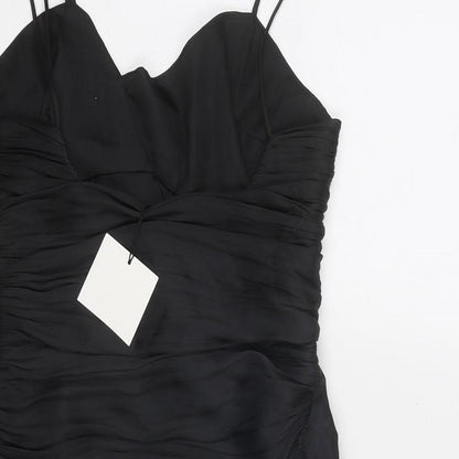 Zara Womens Black Polyester Slip Dress Size XS V-Neck Zip