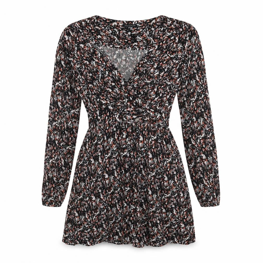 Warehouse Womens Black Geometric Viscose Mini Size 8 V-Neck Zip