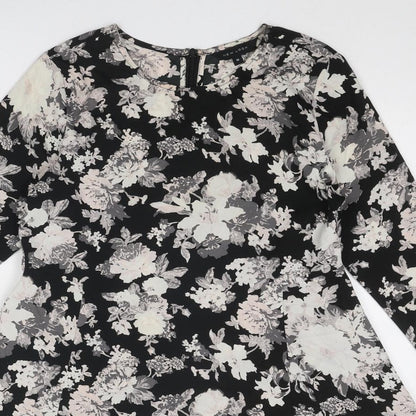New Look Womens Black Floral Polyester Fit & Flare Size 10 Boat Neck Zip