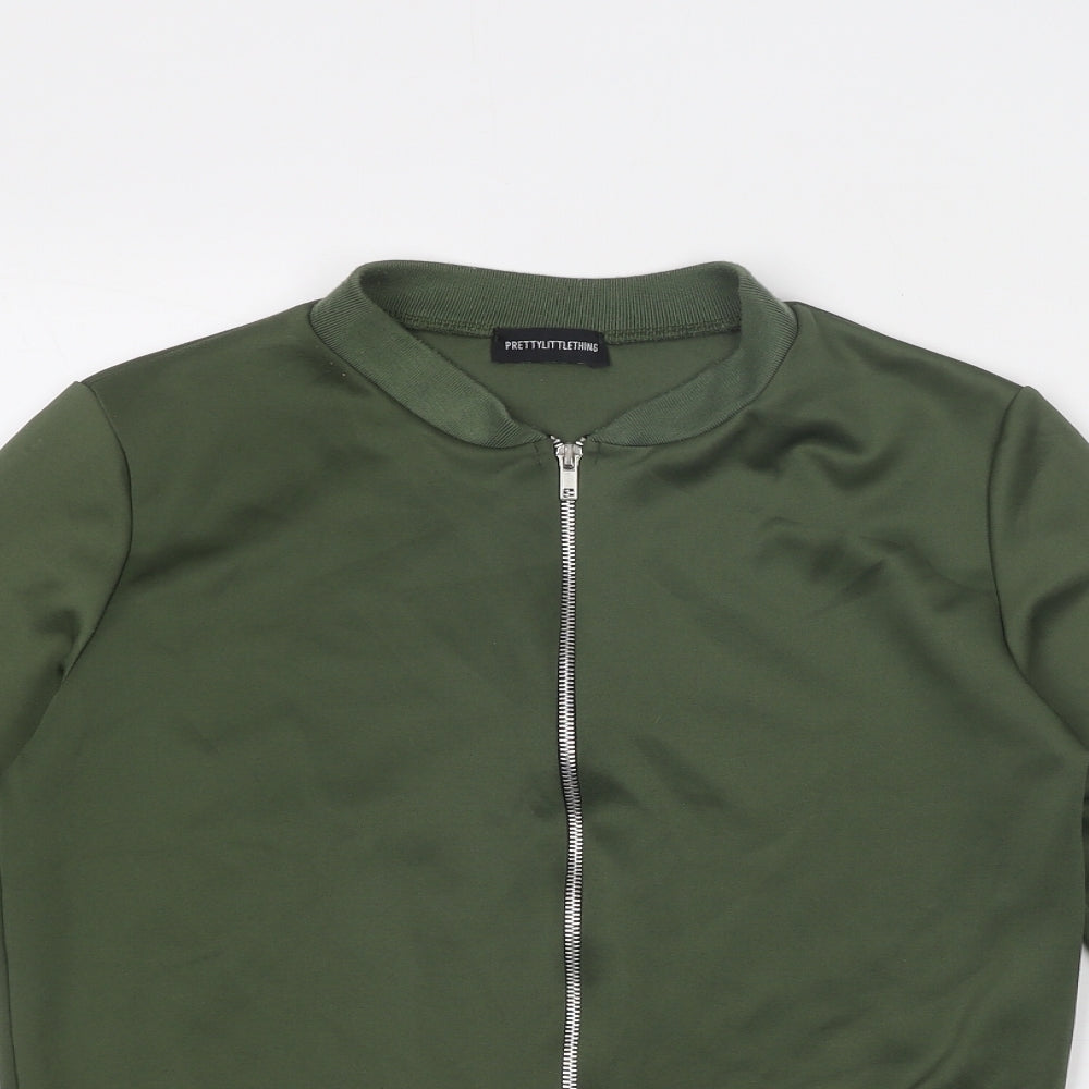 Womens UK Size S PRETTYLITTLETHING Green Bomber Jacket