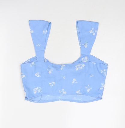 Gilli Womens Blue Geometric Polyester Cropped Tank Size L Sweetheart
