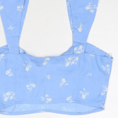 Gilli Womens Blue Geometric Polyester Cropped Tank Size L Sweetheart
