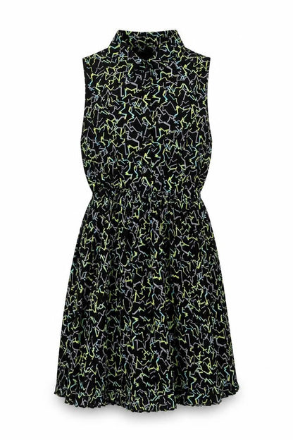 Max C Womens Black Geometric Polyester Shirt Dress Size M Collared Button