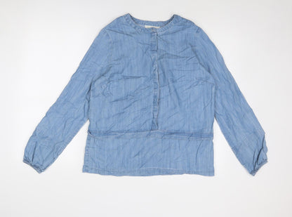 House of Fraser Womens Blue Lyocell Basic Blouse Size 12 Round Neck