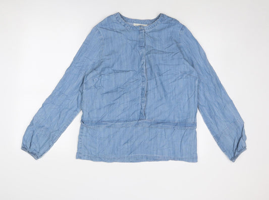 House of Fraser Womens Blue Lyocell Basic Blouse Size 12 Round Neck