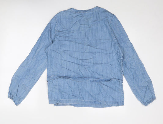 House of Fraser Womens Blue Lyocell Basic Blouse Size 12 Round Neck