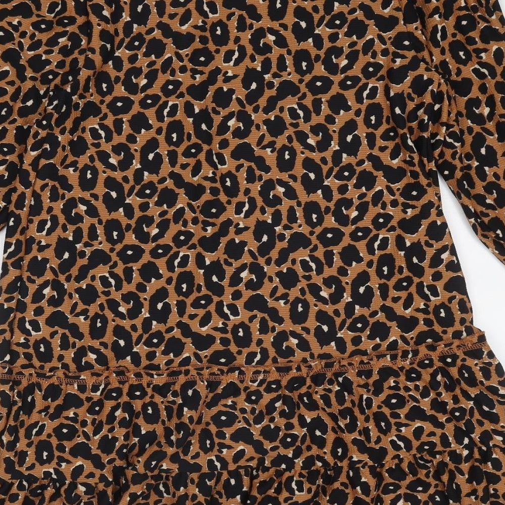 Miss Selfridge Womens Brown Animal Print Polyester A-Line Size 12 Mock Neck Pullover - Leopard Print