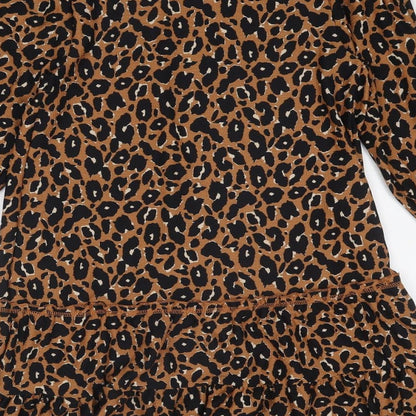 Miss Selfridge Womens Brown Animal Print Polyester A-Line Size 12 Mock Neck Pullover - Leopard Print