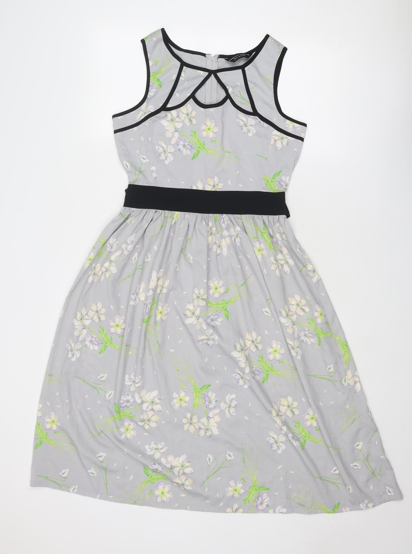 Dorothy Perkins Womens Grey Floral Polyester Fit & Flare Size 10 Boat Neck Zip