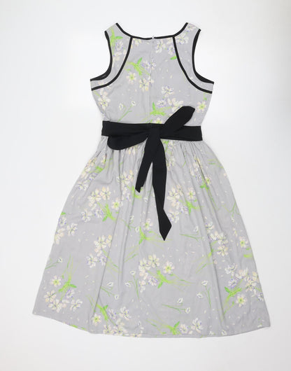 Dorothy Perkins Womens Grey Floral Polyester Fit & Flare Size 10 Boat Neck Zip