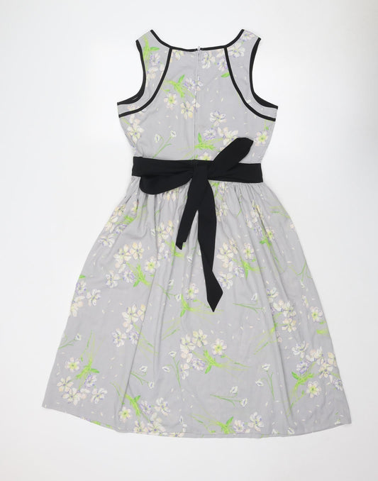 Dorothy Perkins Womens Grey Floral Polyester Fit & Flare Size 10 Boat Neck Zip