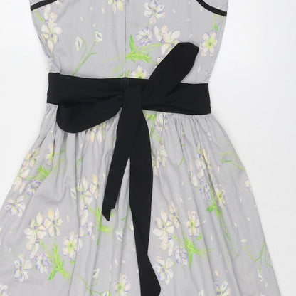 Dorothy Perkins Womens Grey Floral Polyester Fit & Flare Size 10 Boat Neck Zip