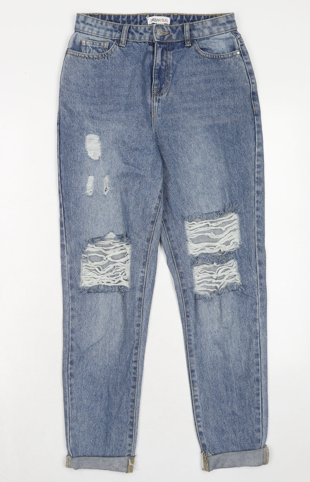 Urban bliss Womens Blue Cotton Mom Jeans Size 8 Regular Zip