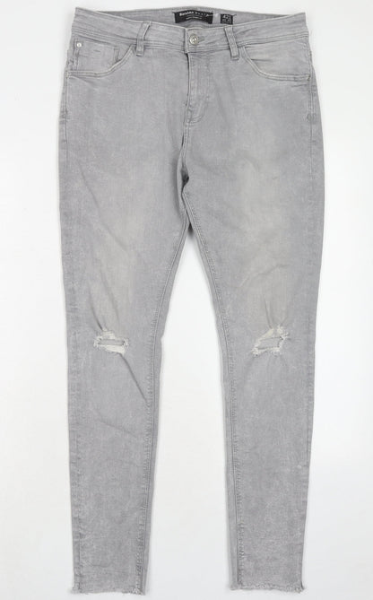 Bershka Mens Grey Cotton Skinny Jeans Size 32 in Regular Zip