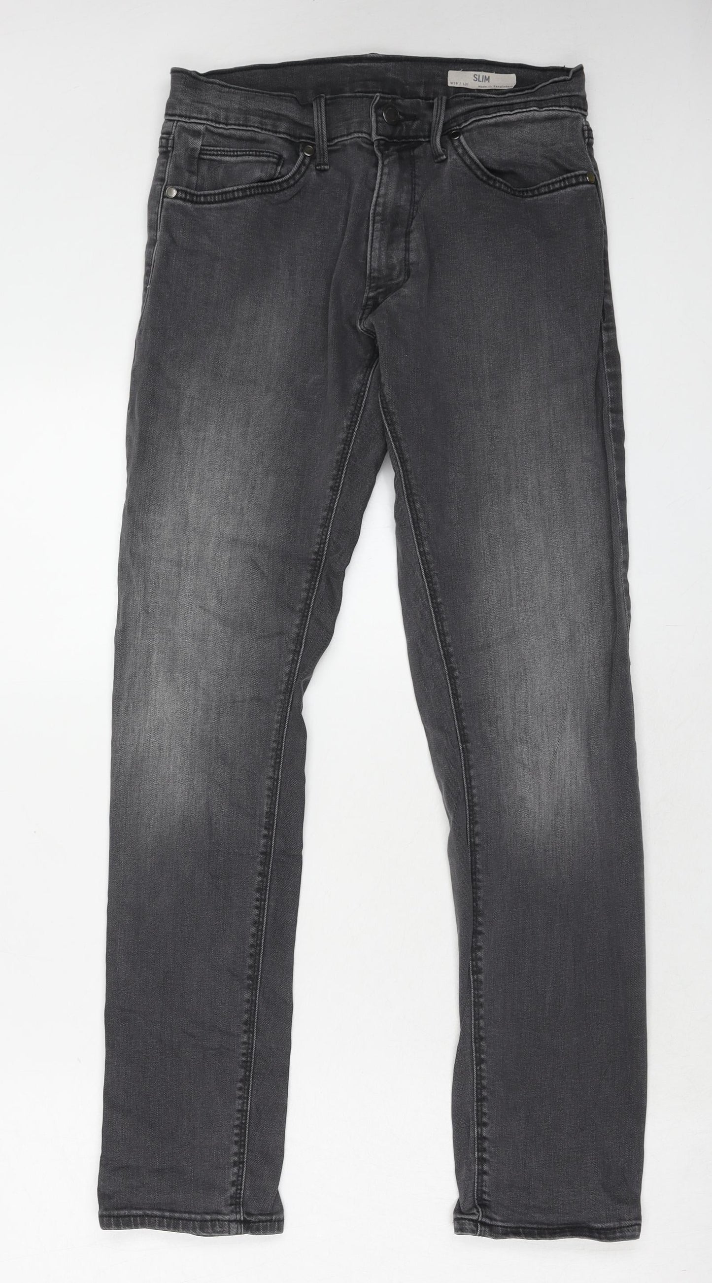 Marks and Spencer Mens Grey Cotton Skinny Jeans Size 28 in L31 in Slim Zip