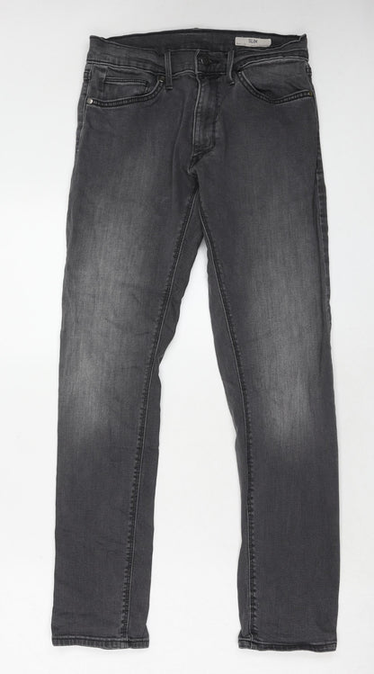 Marks and Spencer Mens Grey Cotton Skinny Jeans Size 28 in L31 in Slim Zip