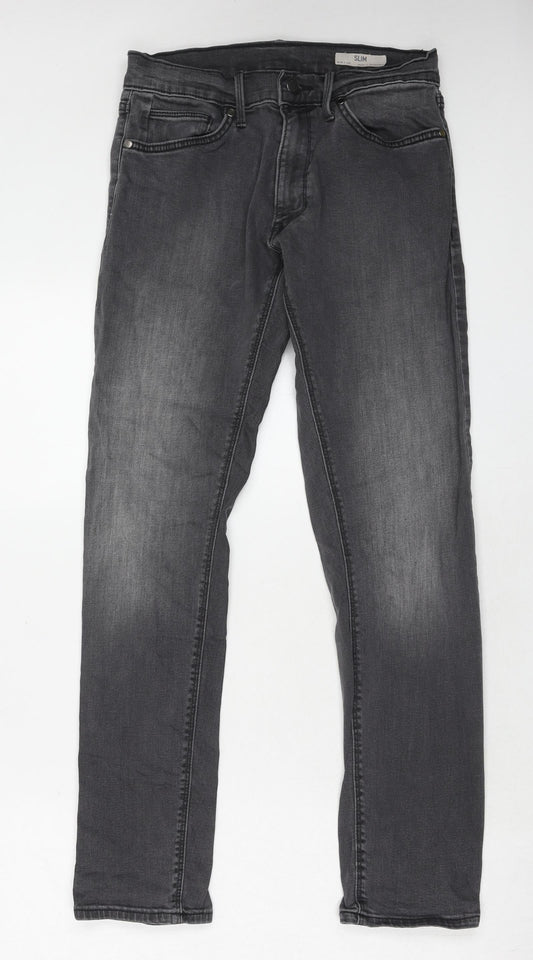 Marks and Spencer Mens Grey Cotton Skinny Jeans Size 28 in L31 in Slim Zip