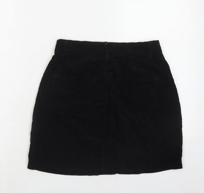 New Look Womens Black Cotton A-Line Skirt Size 8 Zip
