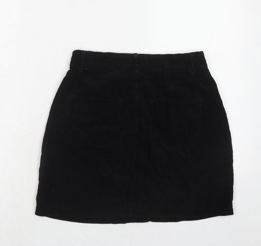 New Look Womens Black Cotton A-Line Skirt Size 8 Zip