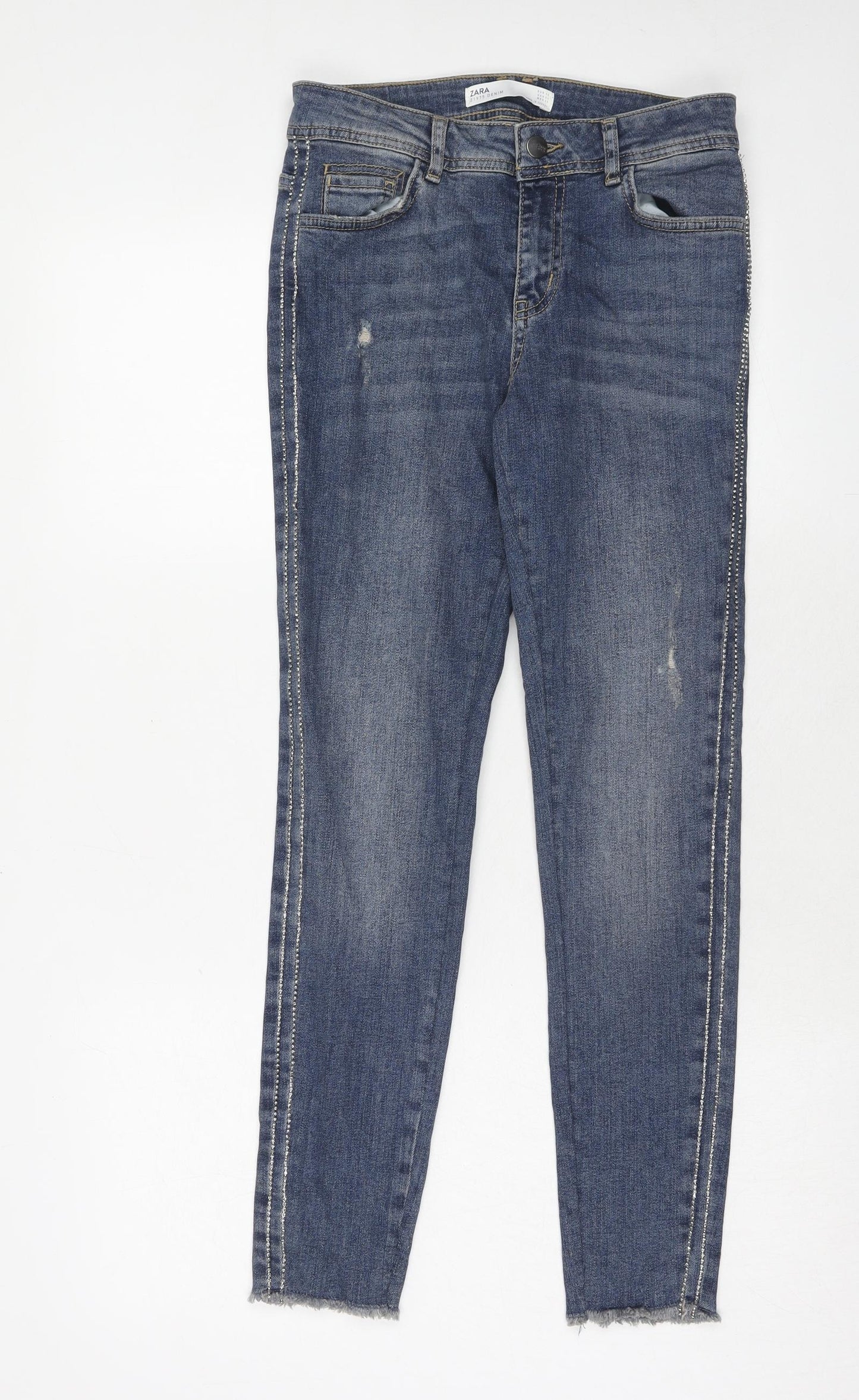 Zara Womens Blue Cotton Skinny Jeans Size 8 Regular Zip
