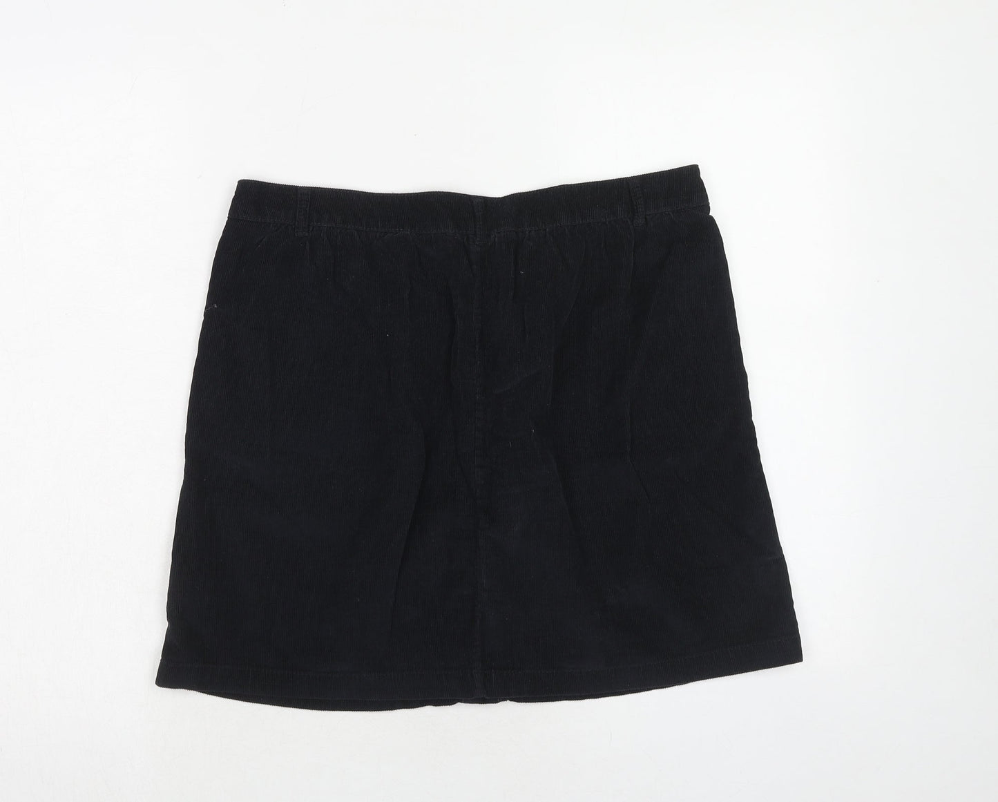 Indigo Womens Black Cotton A-Line Skirt Size 10 Button