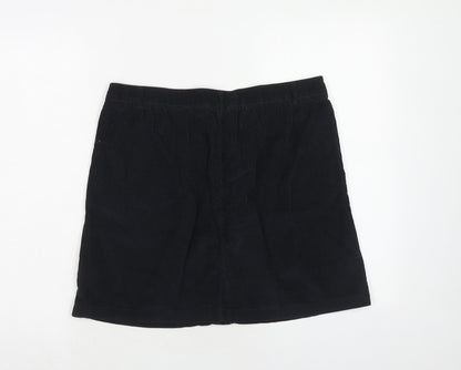 Indigo Womens Black Cotton A-Line Skirt Size 10 Button
